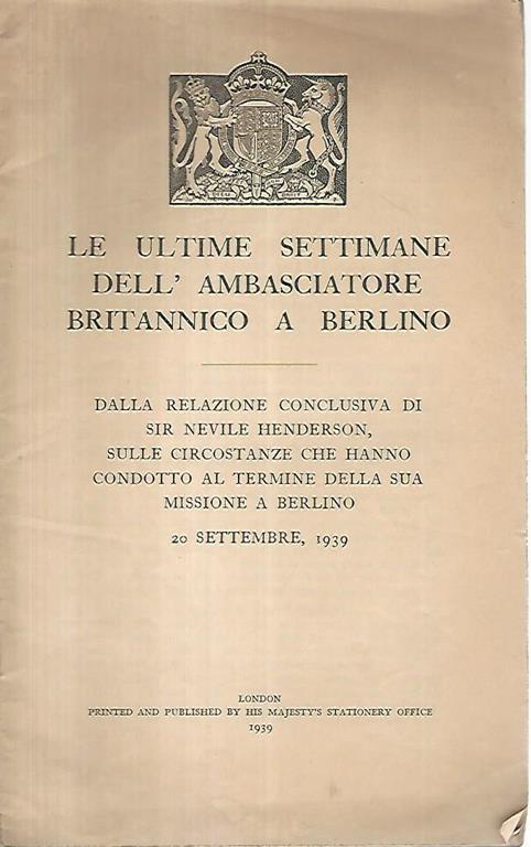 Le ultime settimane dell'ambasciatore britannico a Berlino - copertina
