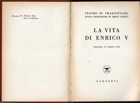 La vita di Enrico V. Tragedia in cinque atti - William Shakespeare - copertina