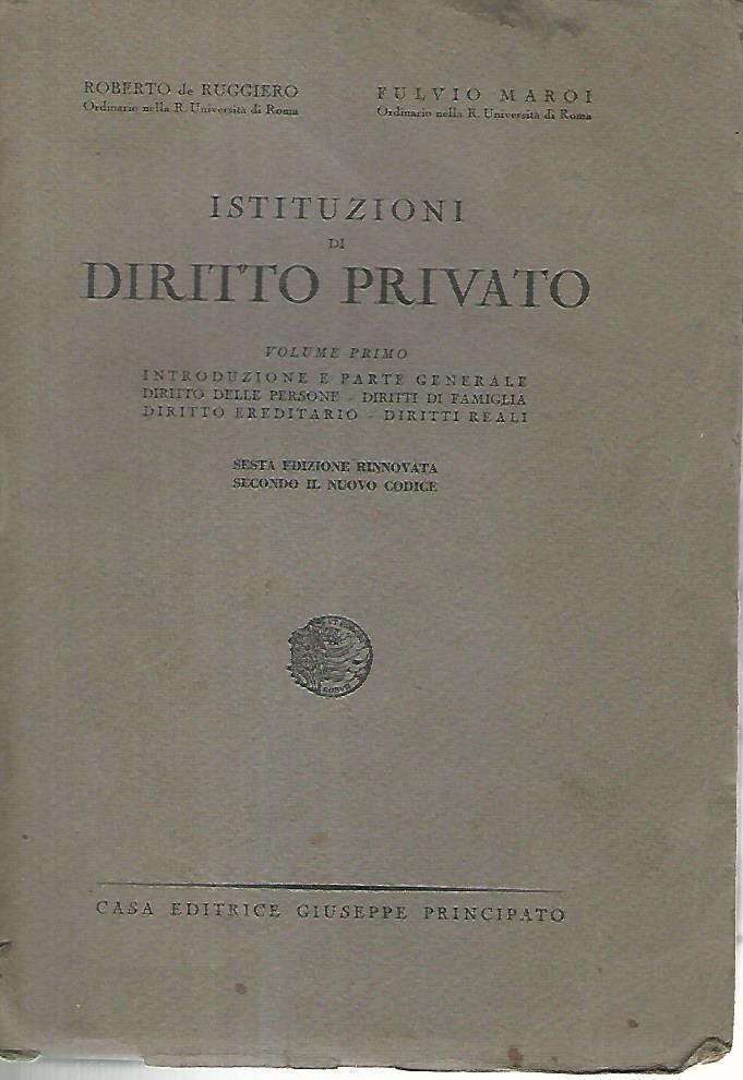 Istituzioni di diritto privato. Volume primo