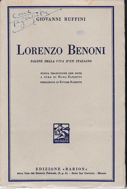 Lorenzo Benoni. Pagine della vita d'un italiano - Giovanni Ruffini - copertina