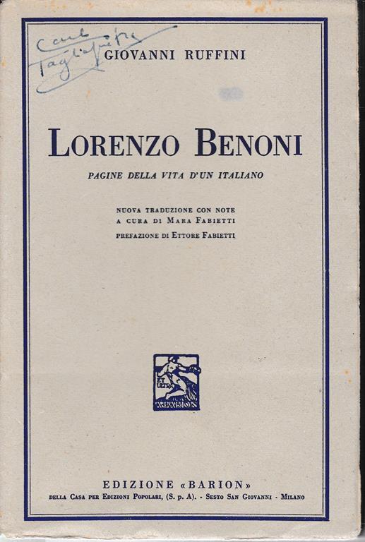 Lorenzo Benoni. Pagine della vita d'un italiano - Giovanni Ruffini - copertina