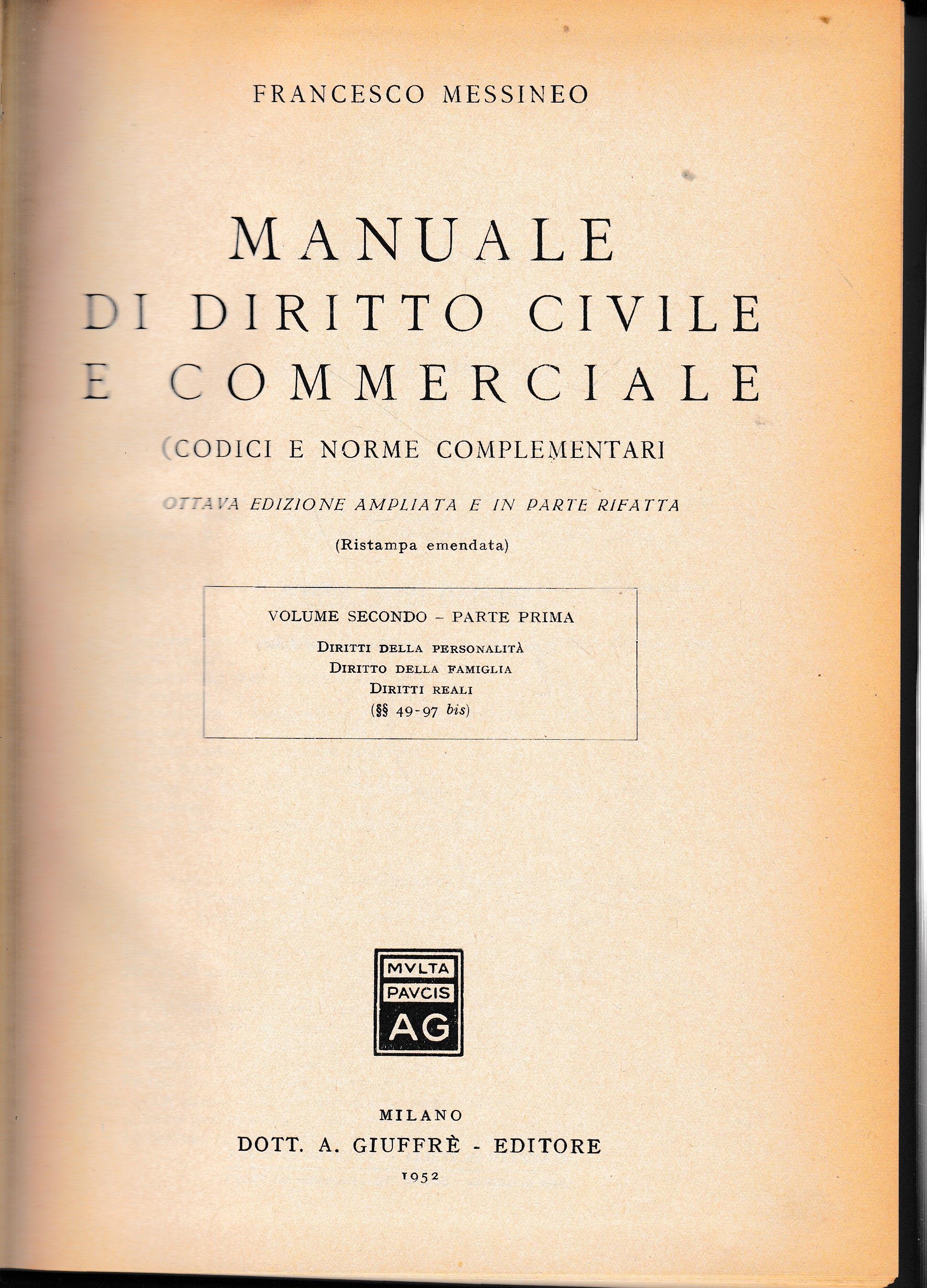Manuale di diritto civile e commerciale, vol. 2° - parte prima