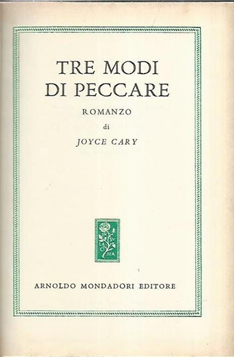 Tre modi di peccare - Joyce Cary - copertina