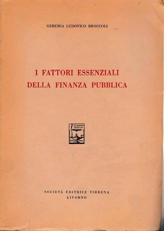 I fattori essenziali della finanza pubblica - copertina
