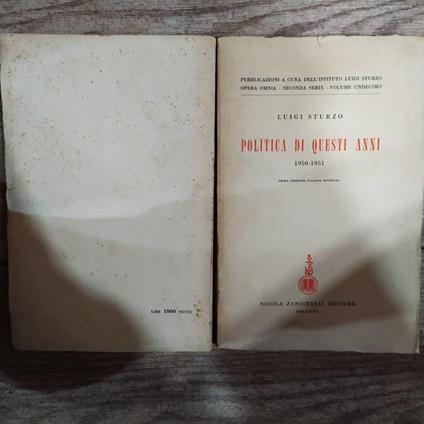 Politica di questi anni 1950-1951 - Luigi Sturzo - copertina