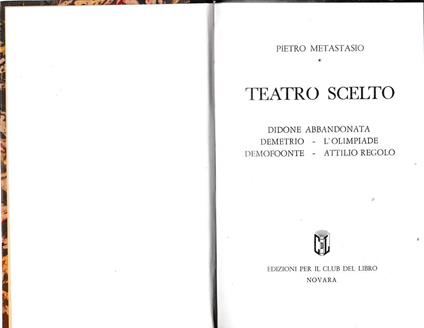 Teatro scelto - Pietro Metastasio - copertina