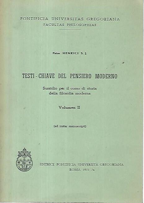 Testi chiave del pensiero moderno. Volume II - Peter Henrici - copertina