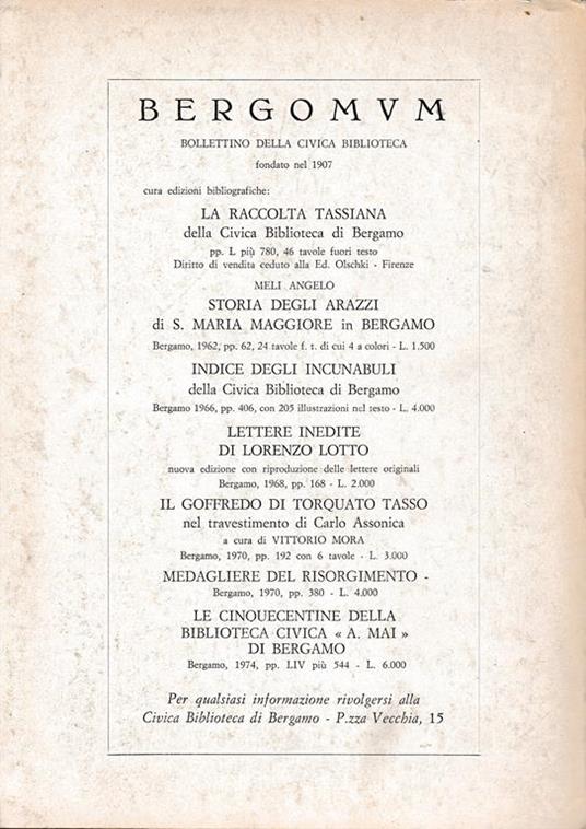Bergomum. Bergamo città dei Mille. Studi Tassiani n. 23. Fascicolo V - Dicembre 1973 - Anno LXVII - 2