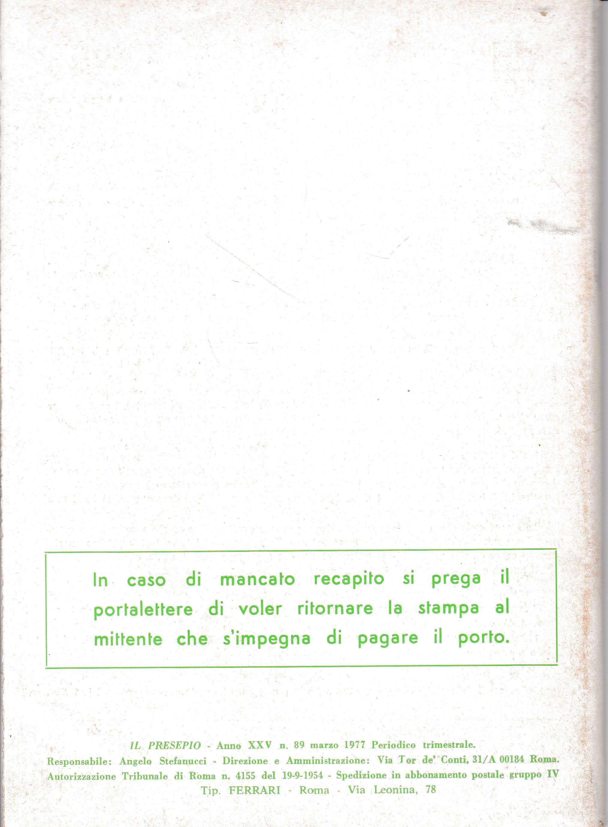 Il Presepio. Rivista dell'Associazione Italiana Amici del Presepio - Marzo 1977 - anno XXV - n. 89