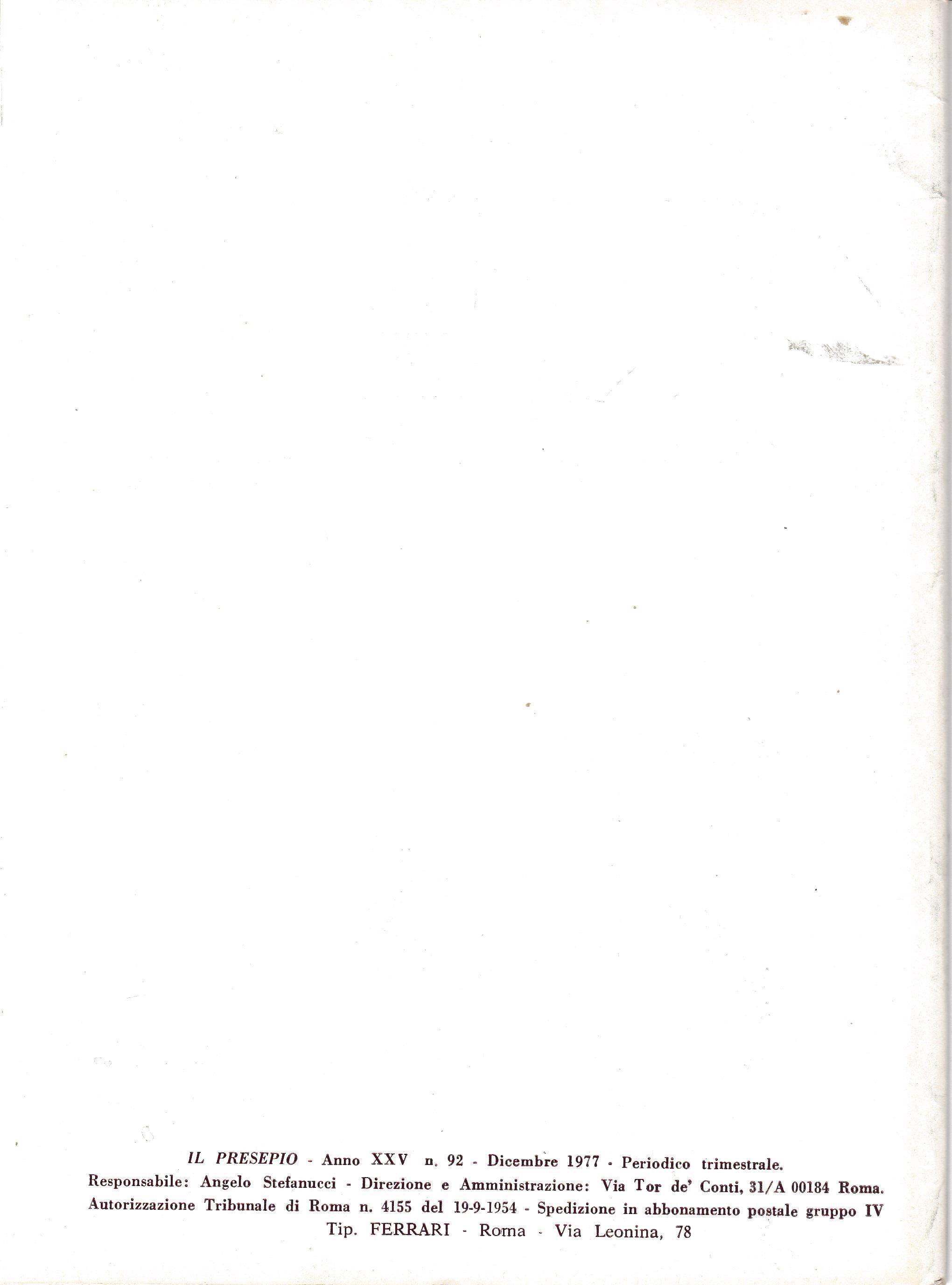 Il Presepio. Rivista dell'Associazione Italiana Amici del Presepio - Dicembre 1977 - anno XXV - n. 92