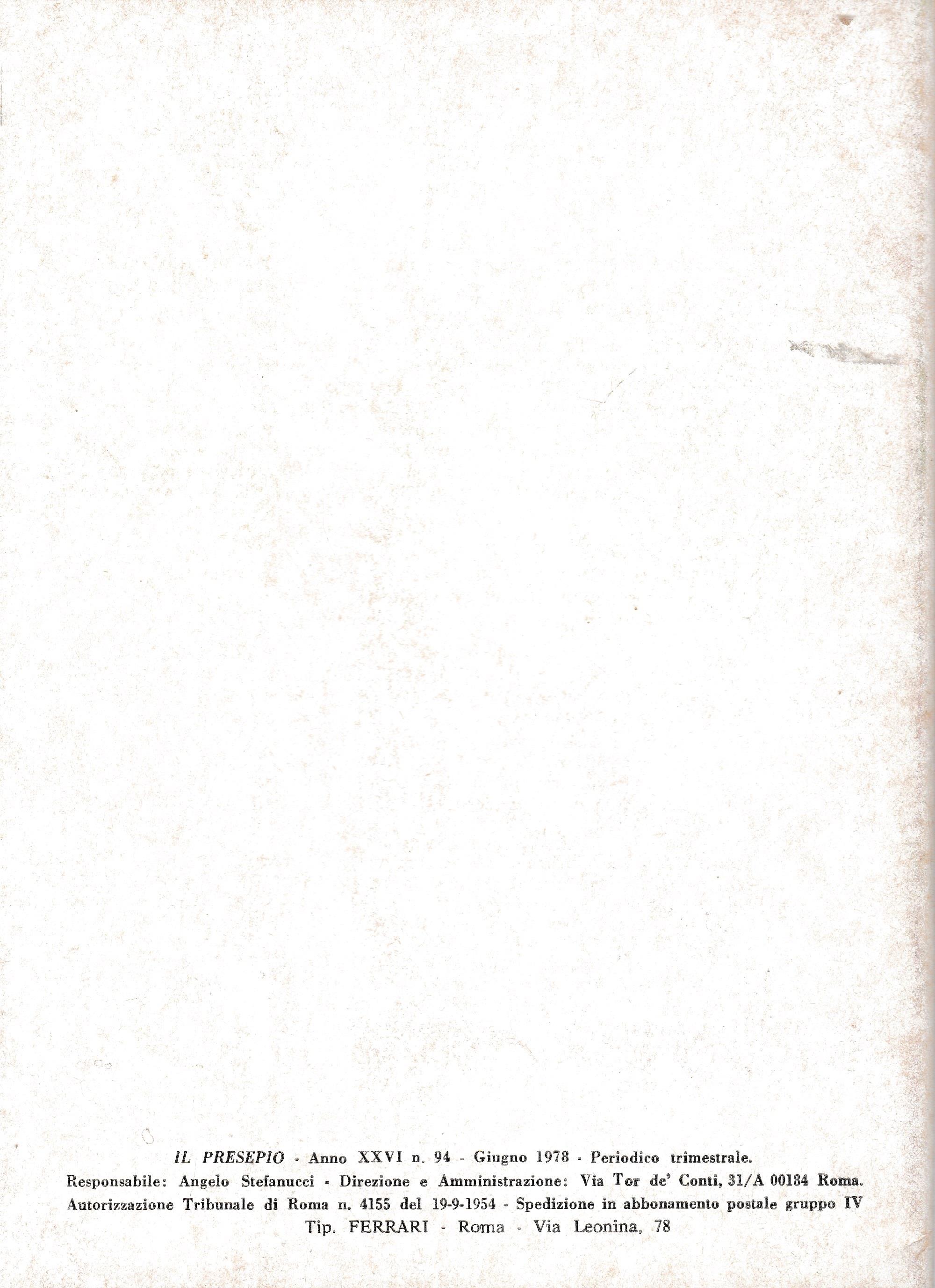 Il Presepio. Rivista dell'Associazione Italiana Amici del Presepio - Giugno 1978 - anno XXVI - n. 94