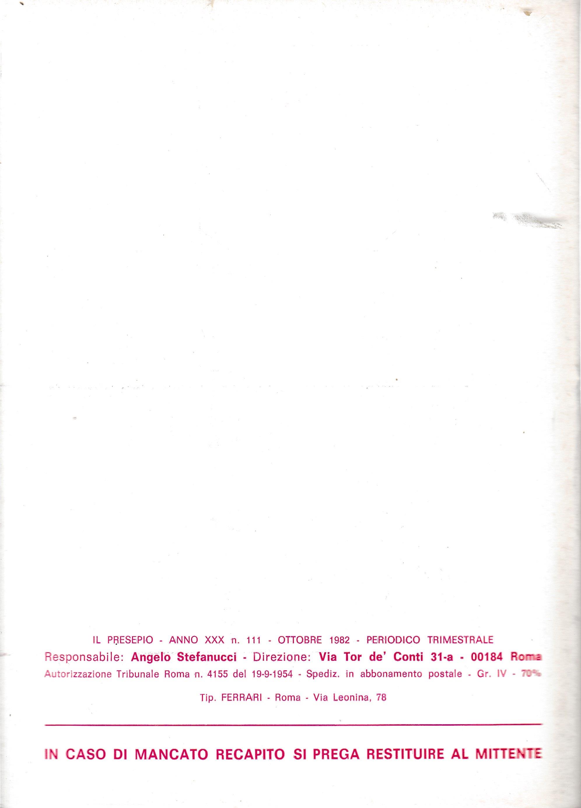 Il Presepio. Rivista dell'Associazione Italiana Amici del Presepio - Ottobre 1982 - anno 30 - n. 111