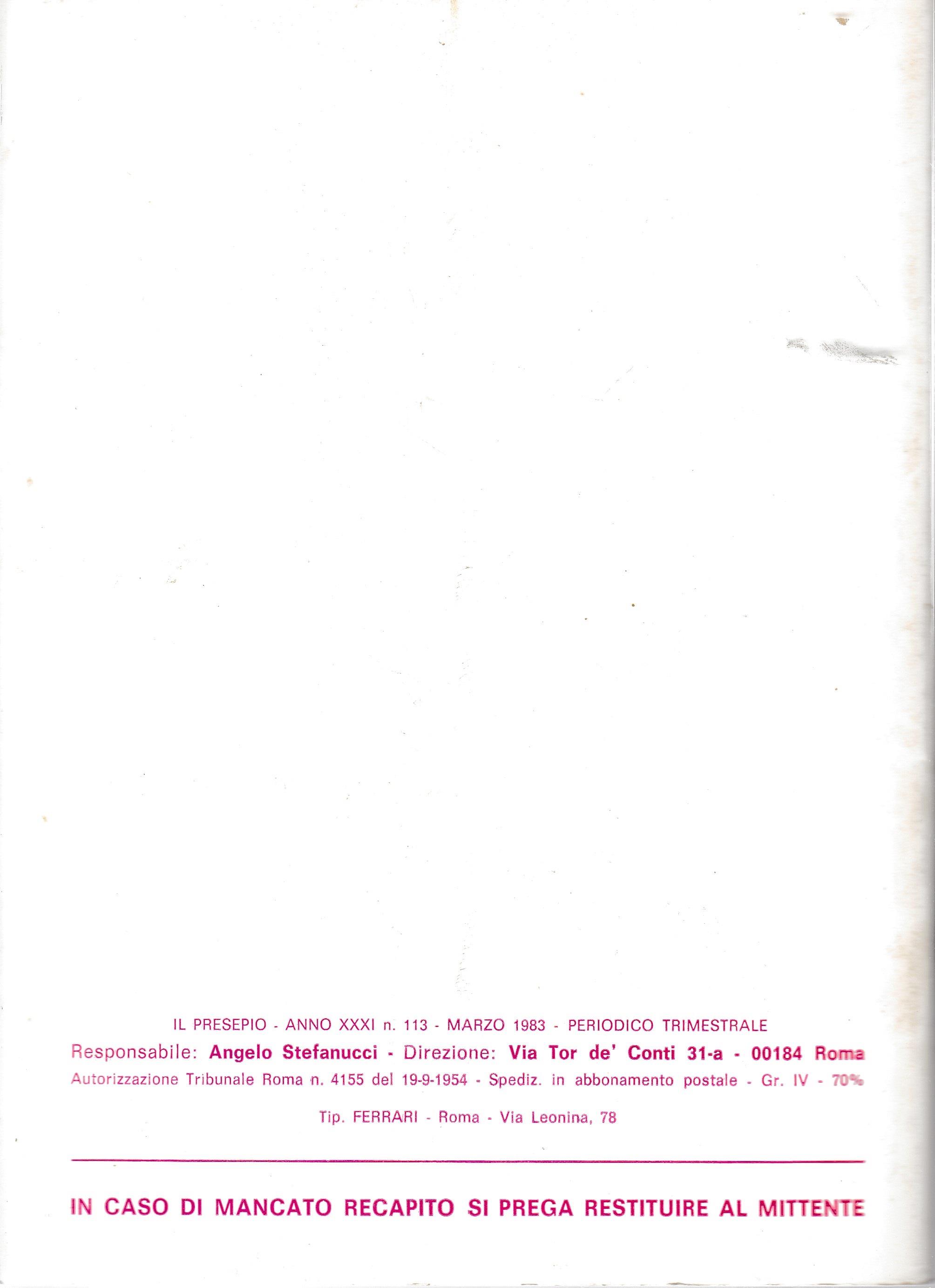 Il Presepio. Rivista dell'Associazione Italiana Amici del Presepio - Marzo 1983 - anno 31 - n. 113