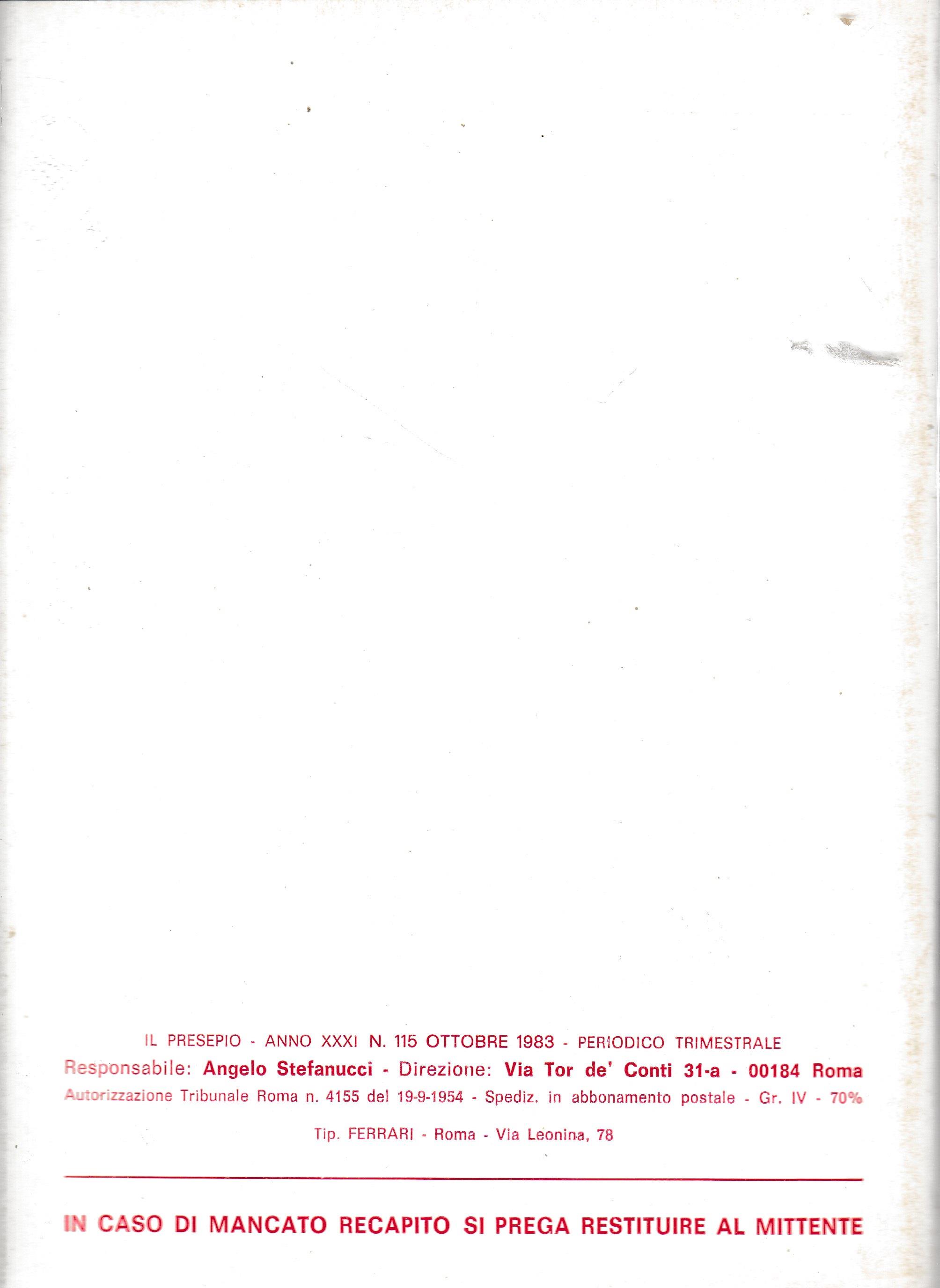 Il Presepio. Rivista dell'Associazione Italiana Amici del Presepio - Ottobre 1983 - anno 31 - n. 115