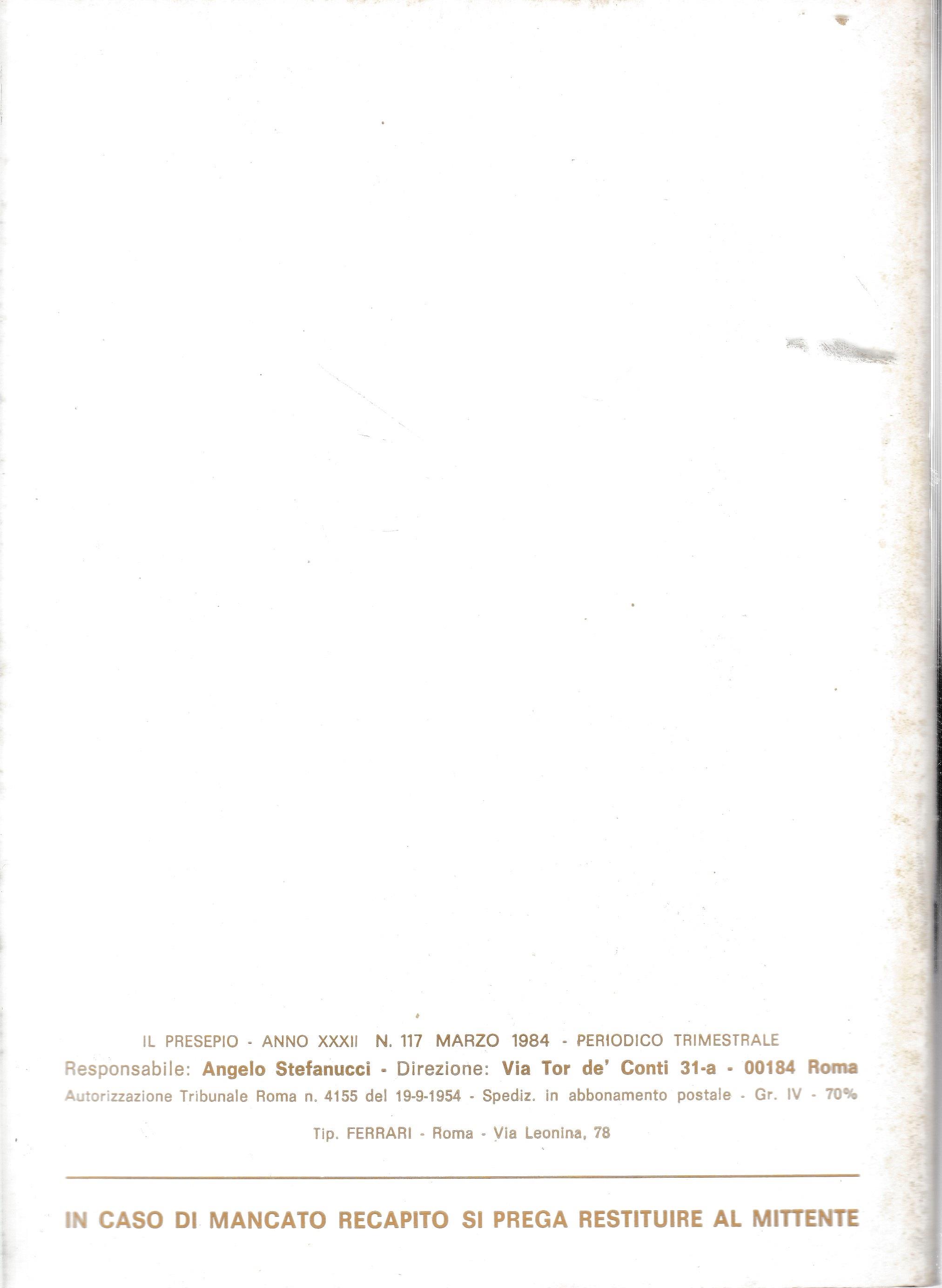 Il Presepio. Rivista dell'Associazione Italiana Amici del Presepio - Marzo 1984 - anno 32 - n. 117