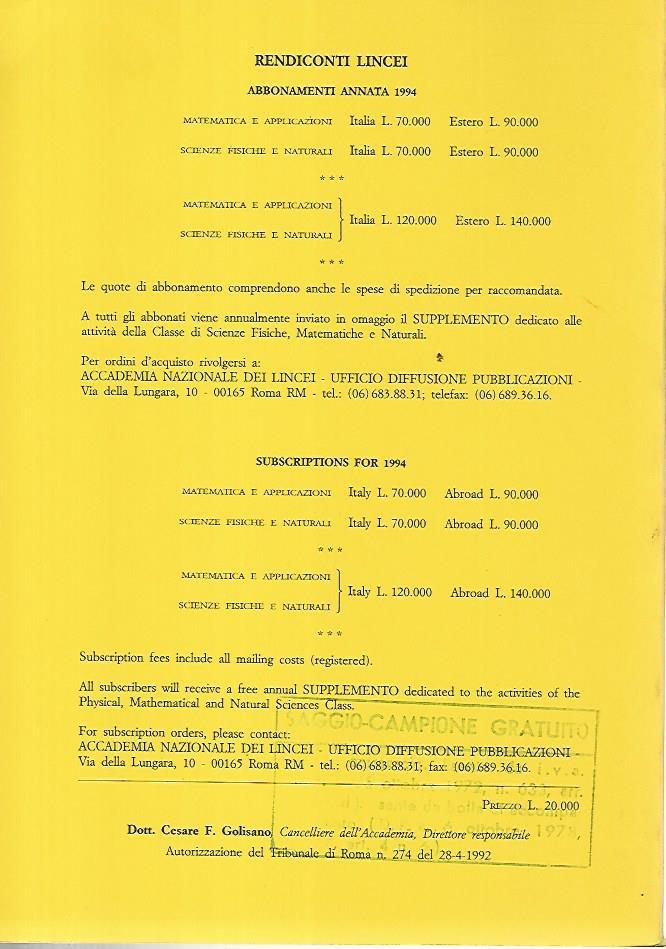 Matematica e applicazioni. Serie IX- Volume V- Fascicolo 4. Rendiconti Lincei