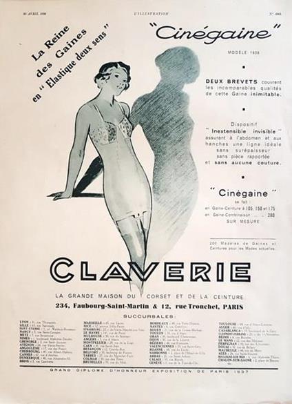 Pubblicità originale francese della corsetteria CLAVERIE 1938 - copertina