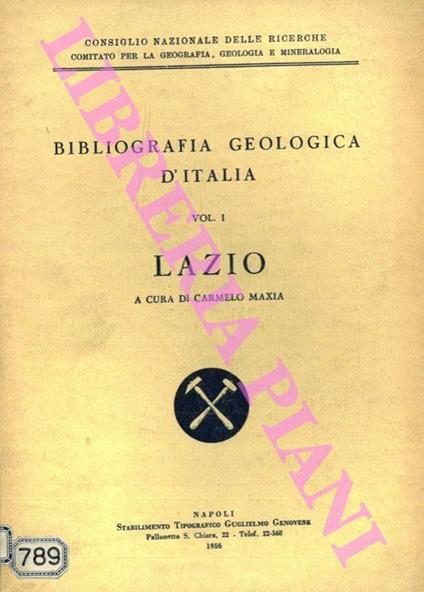 Bibliografia geologica del Lazio. Vol. I - Carmelo Maxia - copertina