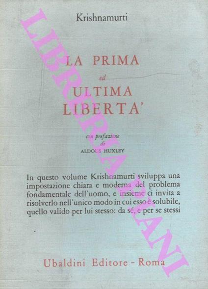 La prima ed ultima libertà - Jiddu Krishnamurti - copertina