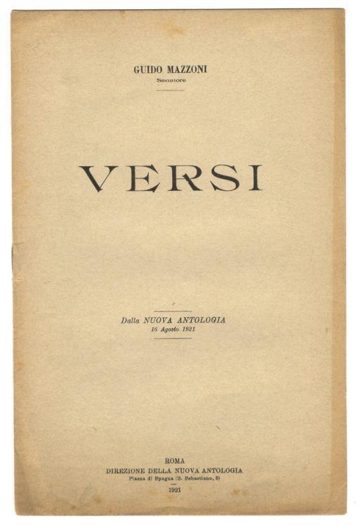 Versi. Dalla Nuova Antologia. 16 agosto 1921 - Guido Mazzoni - copertina