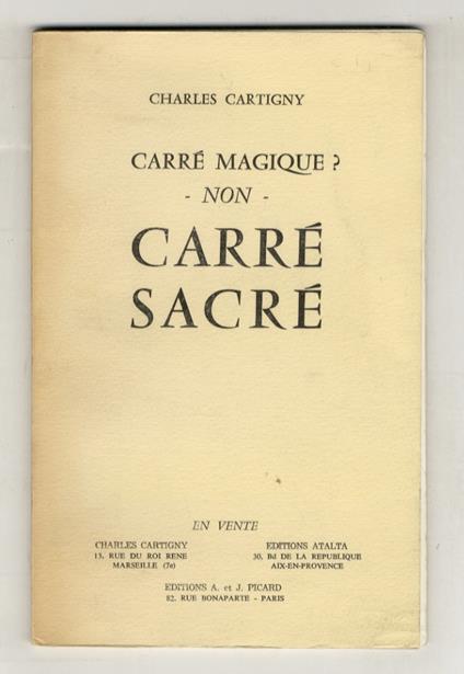 Carré magique? Non. Carré Sacré - Charles Cartigny - copertina