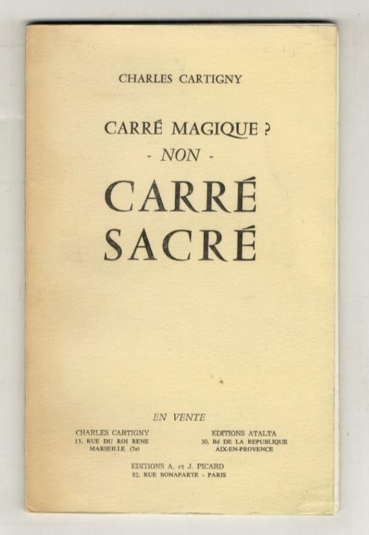 Carré magique? Non. Carré Sacré - Charles Cartigny - copertina