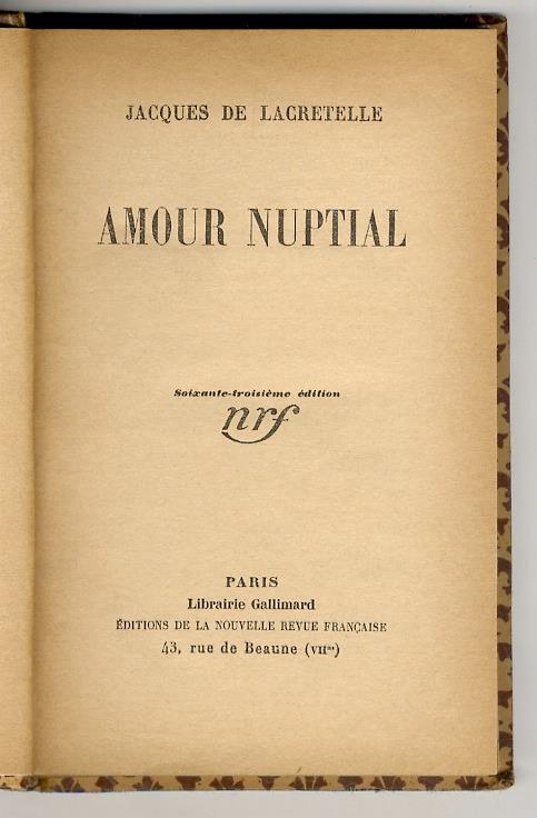 Amour nuptial - Jacques de Lacretelle - copertina