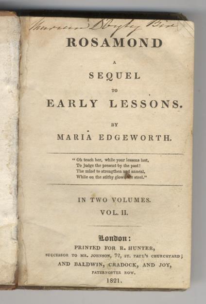 Rosamond, a Sequel to Early Lessons. In 2 volumes. Vol. II - Maria Edgeworth - copertina