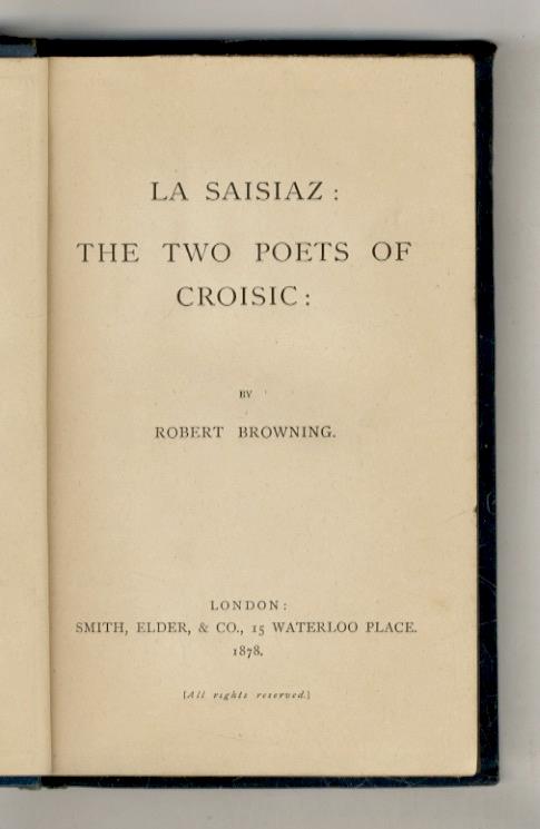 La Saisiaz - The Two Poets of Croisic - Robert Browning - copertina