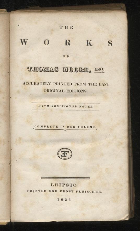 The works of Thomas Moore, accurately printed from the last original editions. Complete in one volume - Thomas Moore - copertina