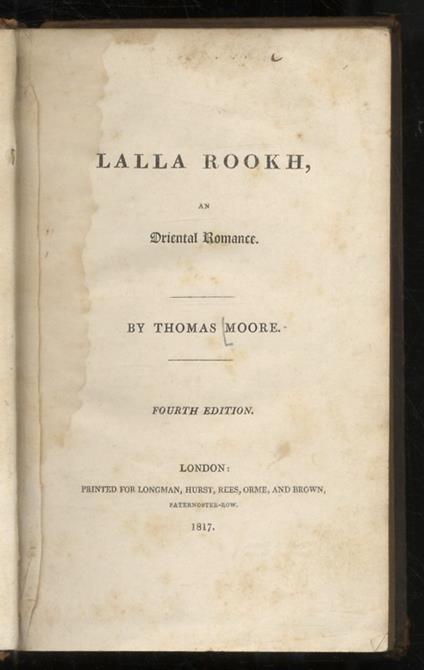 Lalla Rookh, an Oriental Romance. By Thomas Moore. Fourth Edition - Thomas Moore - copertina