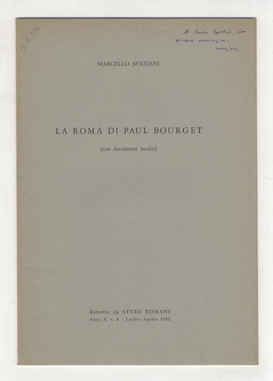 La Roma di Paul Bourget (con documenti inediti) - Marcello Spaziani - copertina