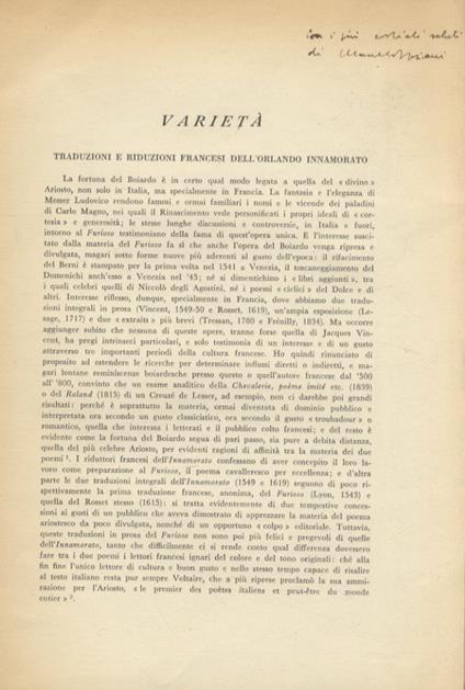Traduzioni e riduzioni francesi dell'Orlando Innamorato - Marcello Spaziani - copertina