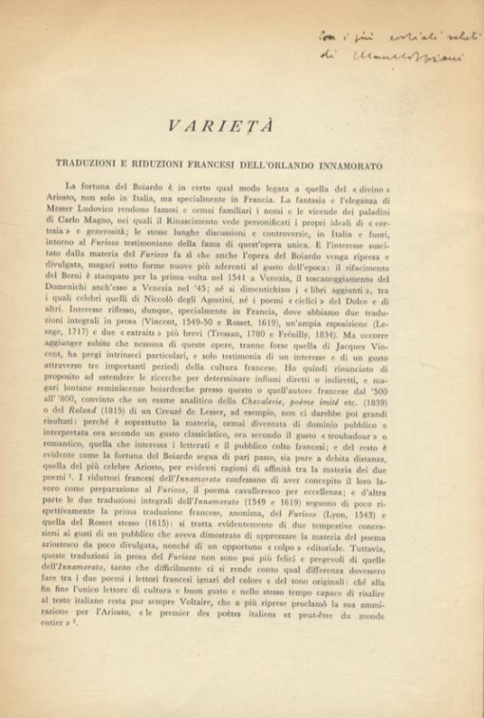 Traduzioni e riduzioni francesi dell'Orlando Innamorato - Marcello Spaziani - copertina