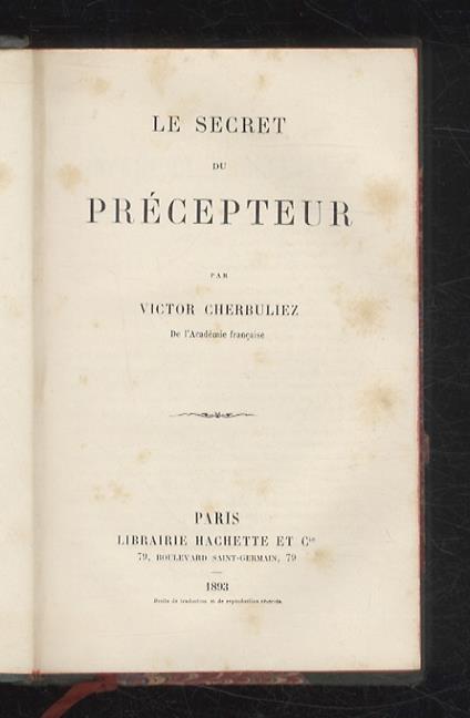 Le Secret du Précepteur - Victor Cherbuliez - copertina