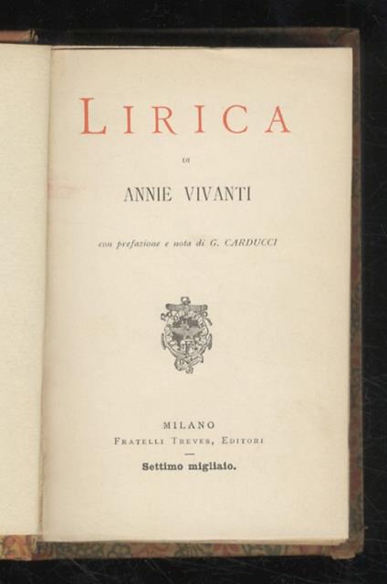 Lirica di Annie Vivanti. Con prefazione e nota di G. Carducci - Annie Vivanti - copertina