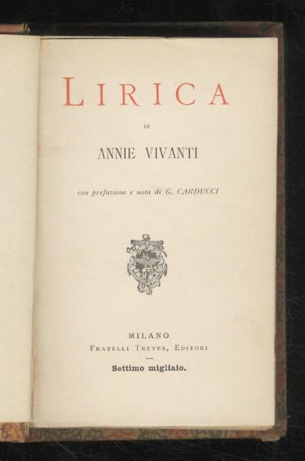 Lirica di Annie Vivanti. Con prefazione e nota di G. Carducci - Annie Vivanti - copertina