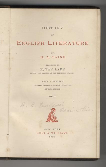 History of the English Literature. Translated by H. Van Laun. With a Preface prepared expressly for this translation by the Author - Hippolyte Taine - copertina