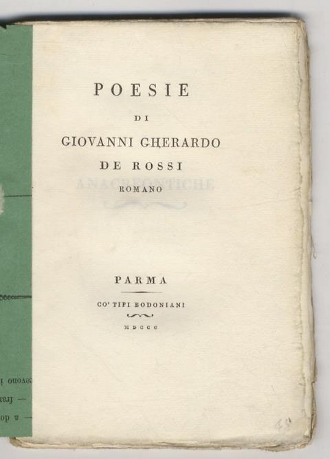 Poesie di Giovanni Gherardo De Rossi, romano - Giovanni De Rossi - copertina