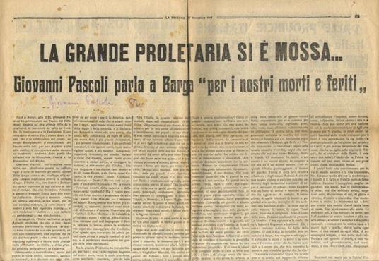 La Grande Proletaria si è mossa... Giovanni Pascoli parla a Barga per i nostri morti e feriti. (In: la Tribuna, 27 novembre 1911) - Giovanni Pascoli - copertina