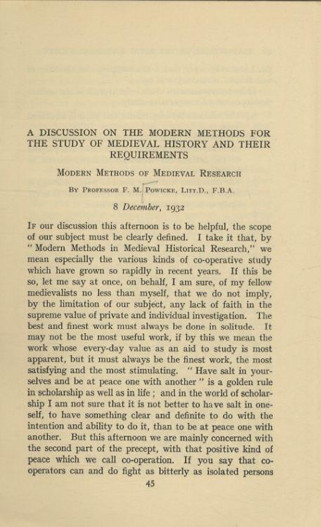 A discussion on the modern methods for the study of medieval history and their requirements - F.M Powicke - copertina