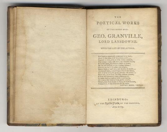 The Poetical Works (...) Containing his Miscellanies, Epistles, Songs, Prologues, Epilogues, Imitations, Dramatic Poems, etc. etc. etc - copertina