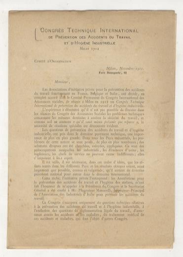 CONGRÈS Technique International de Prevention des Accidents du Travail et d'Hygiène Industrielle, Milan 1912. Raccolta delle 55 comunicazioni e relazioni presentate al Congresso - copertina