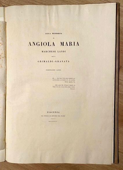 Alla memoria di Angiola Maria marchese Landi, nata Grimaldi-Granata - Ferdinando Landi - copertina