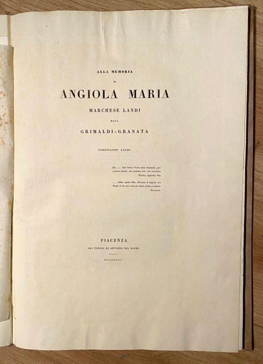 Alla memoria di Angiola Maria marchese Landi, nata Grimaldi-Granata - Ferdinando Landi - copertina