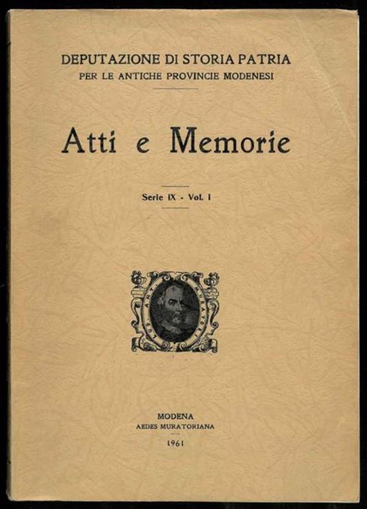 Atti e memorie. Serie IX - Vol. I - copertina