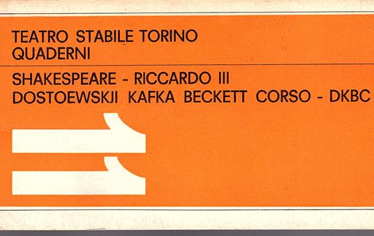 1. Shakespeare Riccardo III. 2. DKBC. Quaderni, N° 11 - copertina