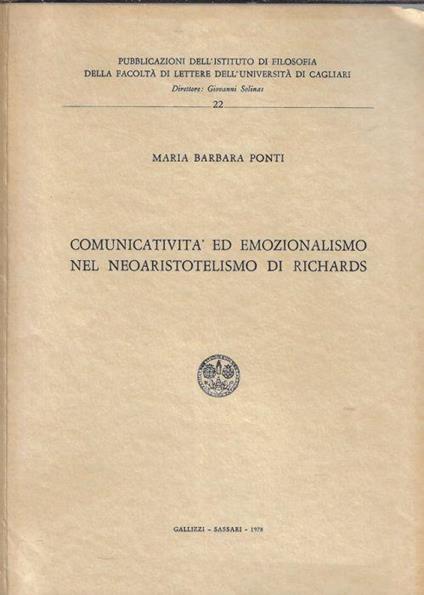 Comunicatività ed emozionalismo nel neoaristotelismo di Richards - copertina