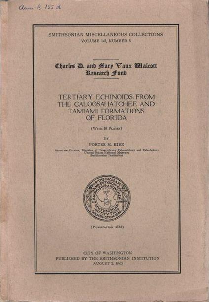 Tertiary echinoids from the Caloosahatchee and Tamiami formations of Florida - copertina