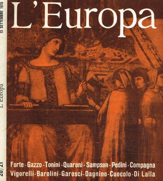 L' Europa. Settimanale di politica, economia e cultura n.20/21, 15 settembre 1970 - Angelo Magliano - copertina